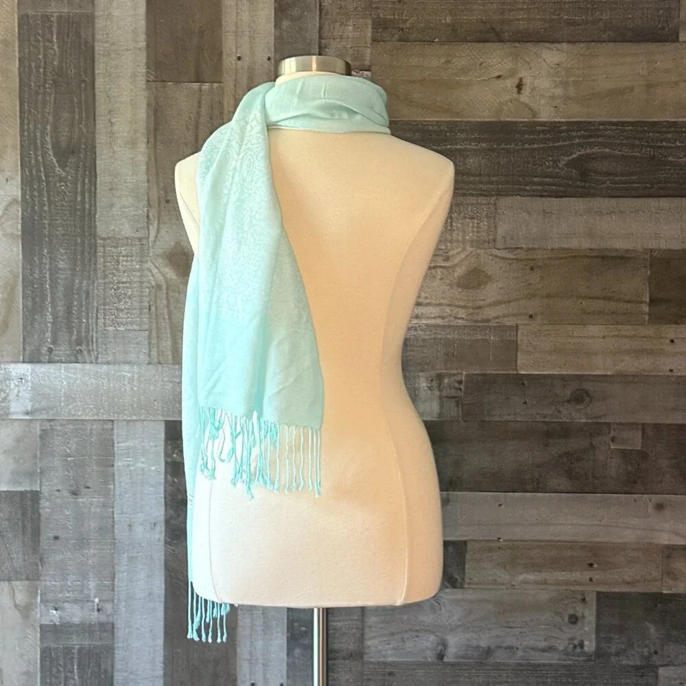 Pashmina blue scarf cashmrer silk feminine shawl pastel paisley euro summer